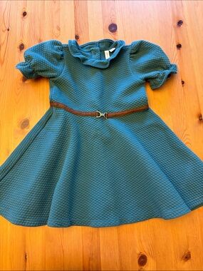 Janie and Jack Teal Textured Knit Dress with Brown Belt